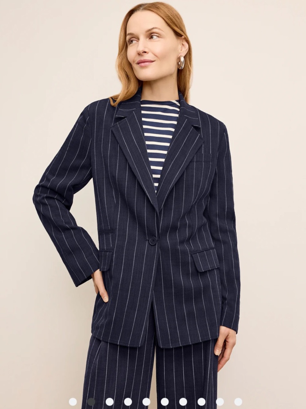 The Teddy Breeze Jacket - Woven Pinstripe in Navy/Ivory